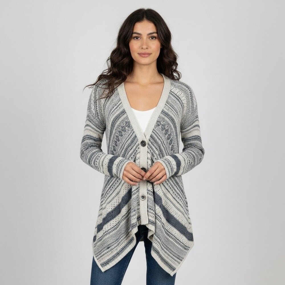 Free People Button Front Asymmetrical Knit Cardigan| Grunge Fairy Boho Après Ski